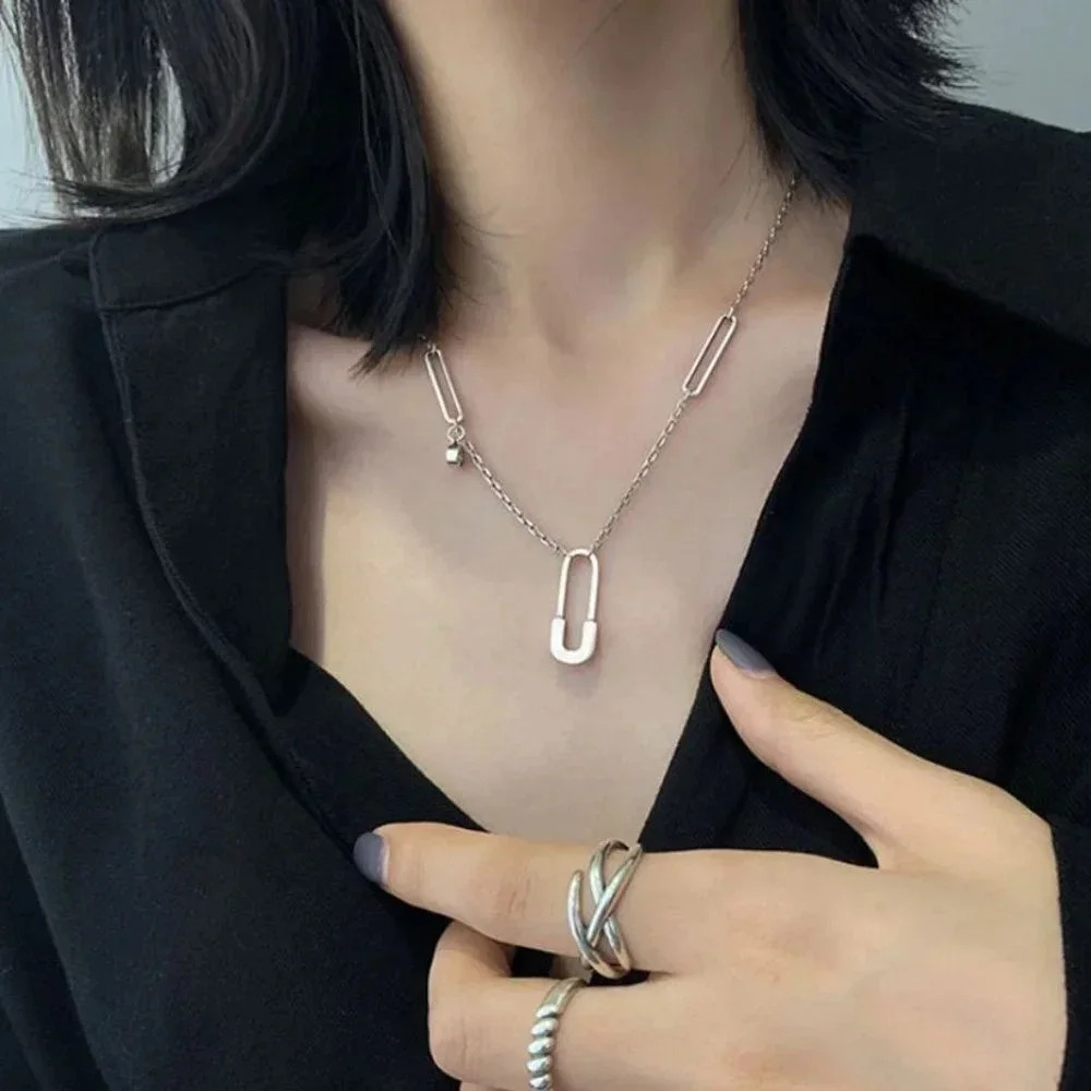 925 Sterling Silver Minimalist Paperclip Chain Link  Necklace